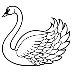 Swan gliding on water with detailed feather patterns and graceful lines vecto
