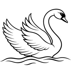Swan gliding on water with detailed feather patterns and graceful lines vecto