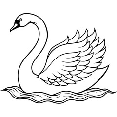 Swan gliding on water with detailed feather patterns and graceful lines vecto