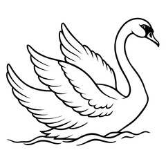Swan gliding on water with detailed feather patterns and graceful lines vecto
