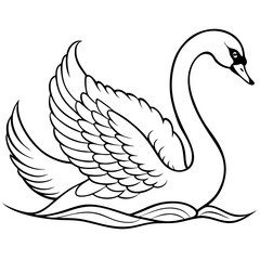 Swan gliding on water with detailed feather patterns and graceful lines vecto