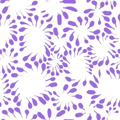 Seamless abstract geometric pattern. Purple, white. Digital brush strokes texture. Meandres, leaves, stains. Design for textile fabrics, wrapping paper, background, wallpaper, cover.