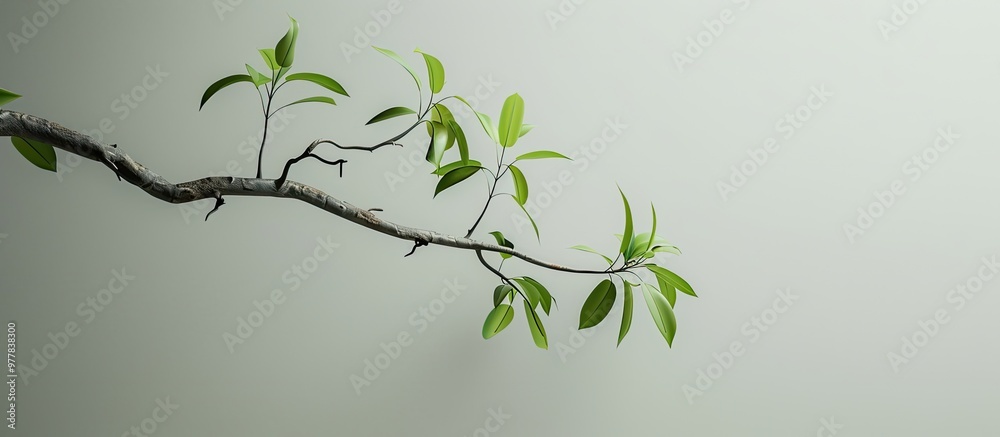 Sticker A branch with green leaves hanging from the tree offering copy space for design