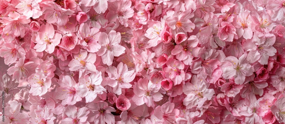 Wall mural full frame image showcasing the texture of pink sakura blossoms. copy space image. place for adding 