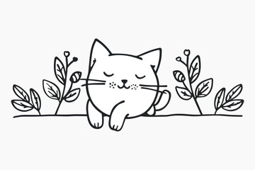 Cute cat drawing with plants
