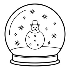 Snowman in a Snow Globe with Drifting Snowflakes - Vector Art