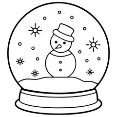 Snowman in a Snow Globe with Drifting Snowflakes - Vector Art