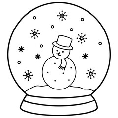 Snowman in a Snow Globe with Drifting Snowflakes - Vector Art