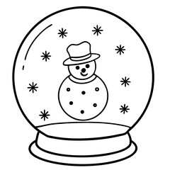 Snowman in a Snow Globe with Drifting Snowflakes - Vector Art