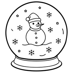 Snowman in a Snow Globe with Drifting Snowflakes - Vector Art