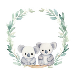 Adorable koalas in leafy wreath