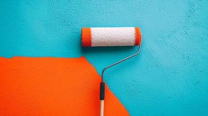 Obraz premium Close up of a Paint Roller Applying Fresh Paint on a Colorful Wall