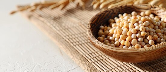 Asian cuisine dried lotus seeds for a nutritious snack image. Copy space image. Place for adding text and design