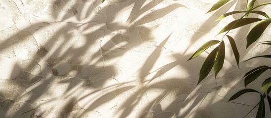 Abstract background featuring plant shadows cast on a wall. Copy space image. Place for adding text and design