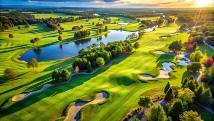 Beautiful aerial view of a scenic 18 hole golf course