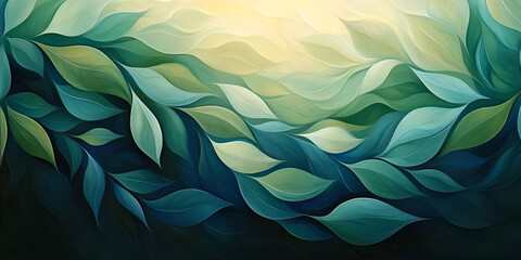Organic Leaf Flow in Abstract Art with Calming Green and Blue Shades