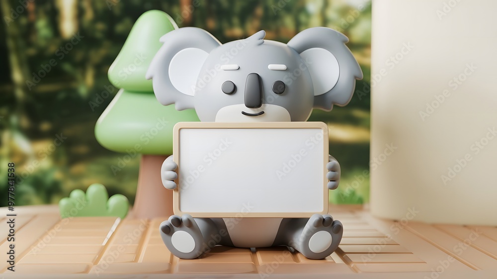 Wall mural Koala Holding with Blank Whiteboard Mockup