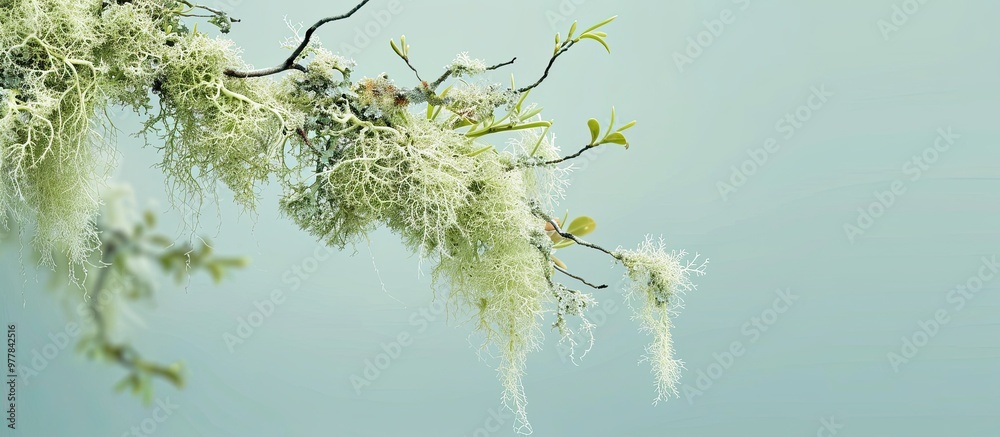 Canvas Prints Usnea and Evernia lichens dangling from a tree branch. Copy space image. Place for adding text and design