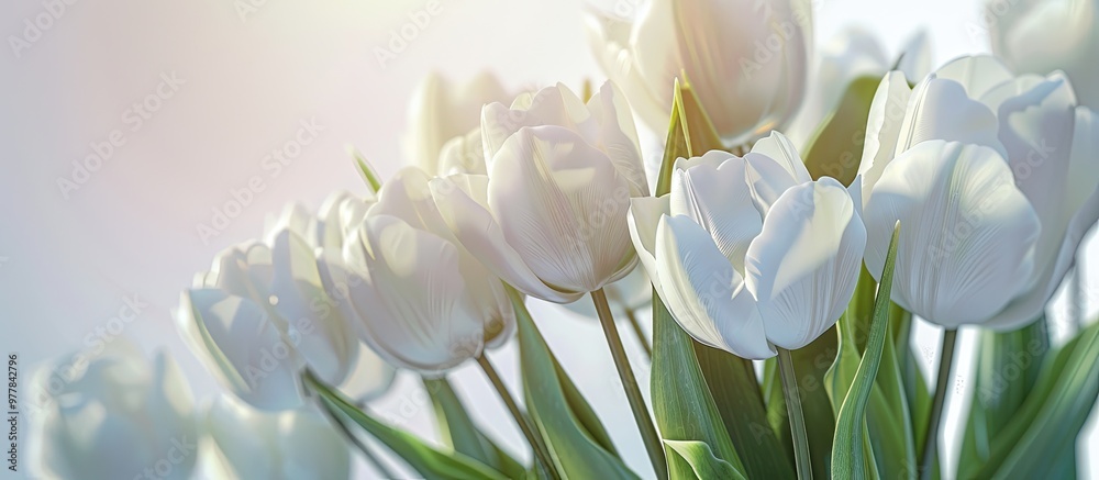 Canvas Prints Close up of a lovely arrangement of white tulips Background. Copy space image. Place for adding text and design