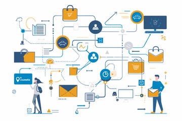 Customer Journey Mapping with Purchase Path Stages and Buyer-Company Interaction Steps Outline Diagram for Marketing Education