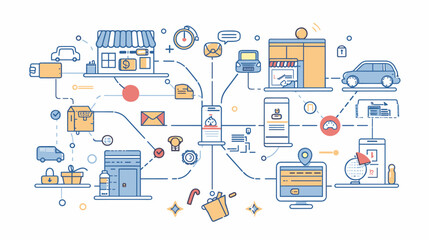 Customer Journey Mapping with Purchase Path Stages and Buyer-Company Interaction Steps Outline Diagram for Marketing Education