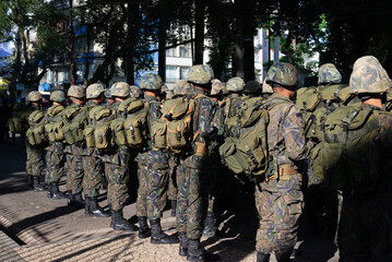 Fototapeta premium Army troops are seen during the celebration of Brazilian Independence Day in the city of Salvador, Bahia.