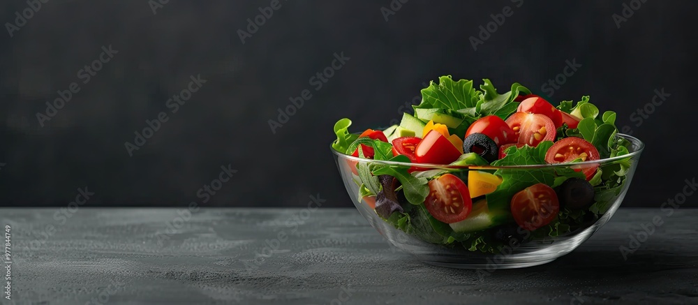 Poster Food theme fresh garden salad accompaniments. Copy space image. Place for adding text and design