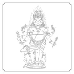 Indian Goddess Agni Isolated Outline Vector Illustration