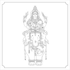 Indian Goddess Indra Isolated Outline Vector Illustration