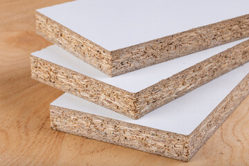 Pieces of particleboard used to build household furniture.