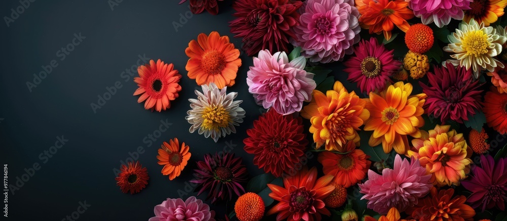 Sticker Variety of flower colors for Summer and Fall. Copy space image. Place for adding text and design