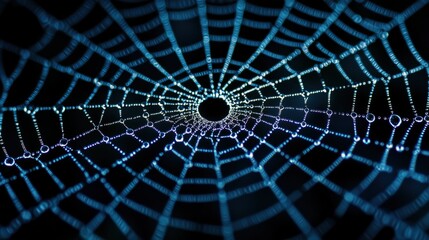 Fototapeta premium Detailed close-up of a spider's web broken glass with a central hole