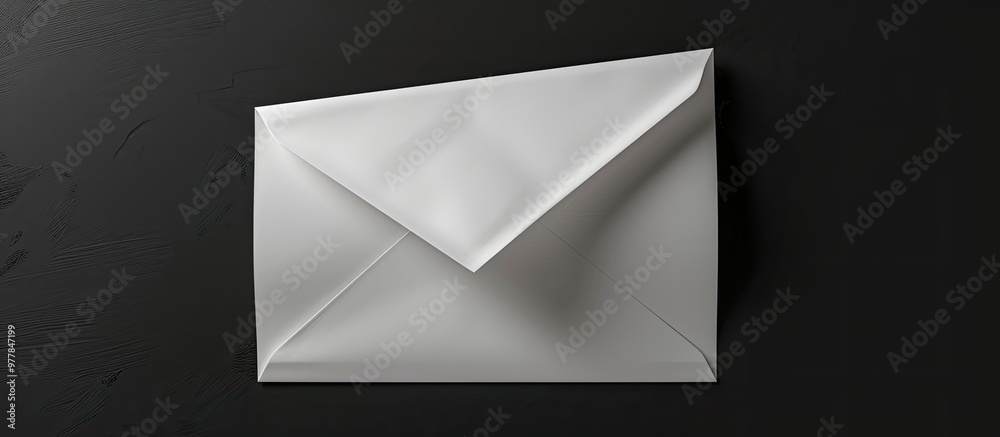 Poster open white paper envelope on a black backdrop. copy space image. place for adding text and design