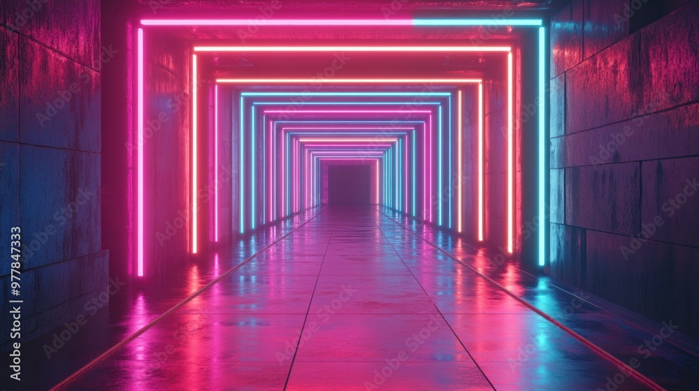 Wall mural neon lights tunnel