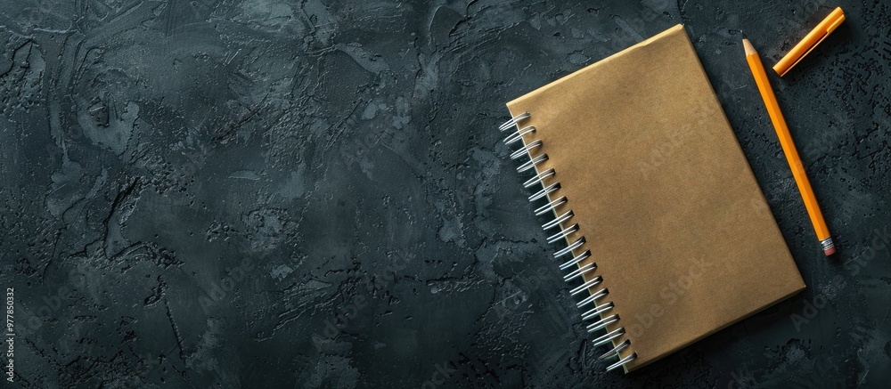 Poster notepad positioned on a black background. copy space image. place for adding text and design