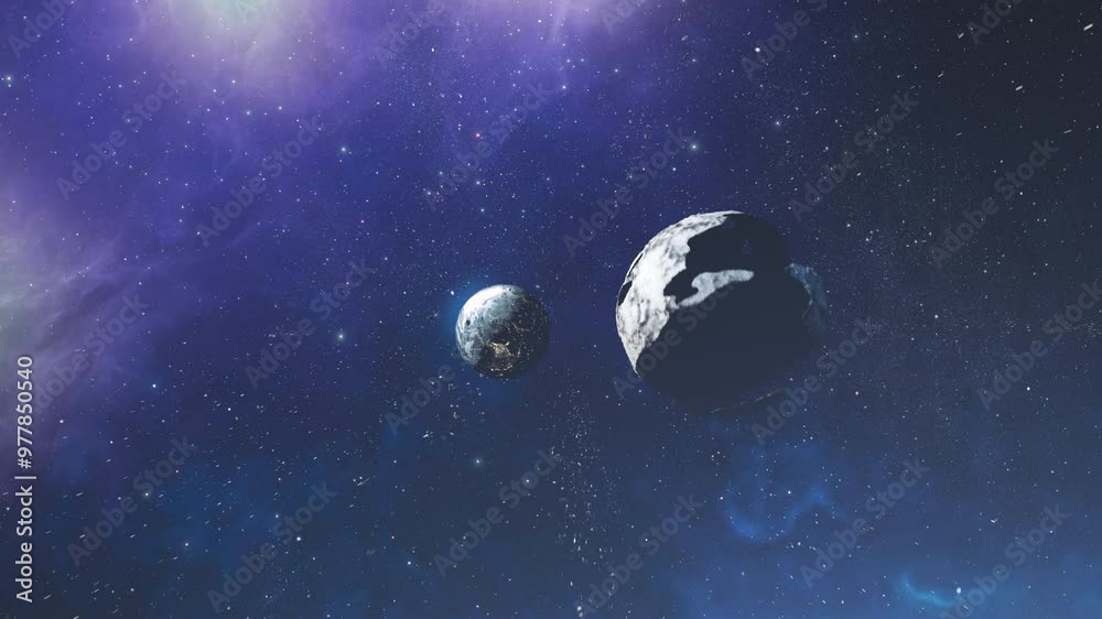 Canvas Prints giant asteroid rock heading planet earth 3d rendering sci fi concept outer space view,4k,2024