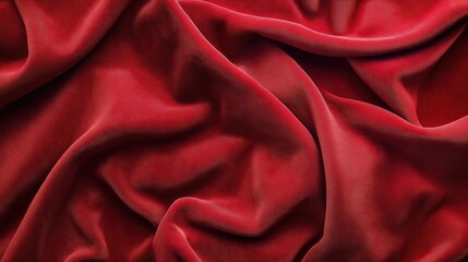 Obraz premium Red velor fabric background. Red velvet fabric with folds background. Beautiful red velour fabric.