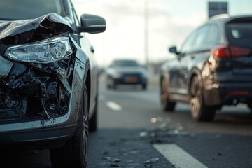 Accident scene on dutch highway  silver suv and black car collide near amsterdam city