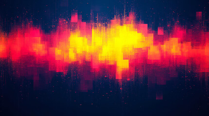 Vibrant Abstract Glitch Noise Effect with Distorted Pixelated Texture in Bright Yellow and Red Tones Conceptual Digital Art Background