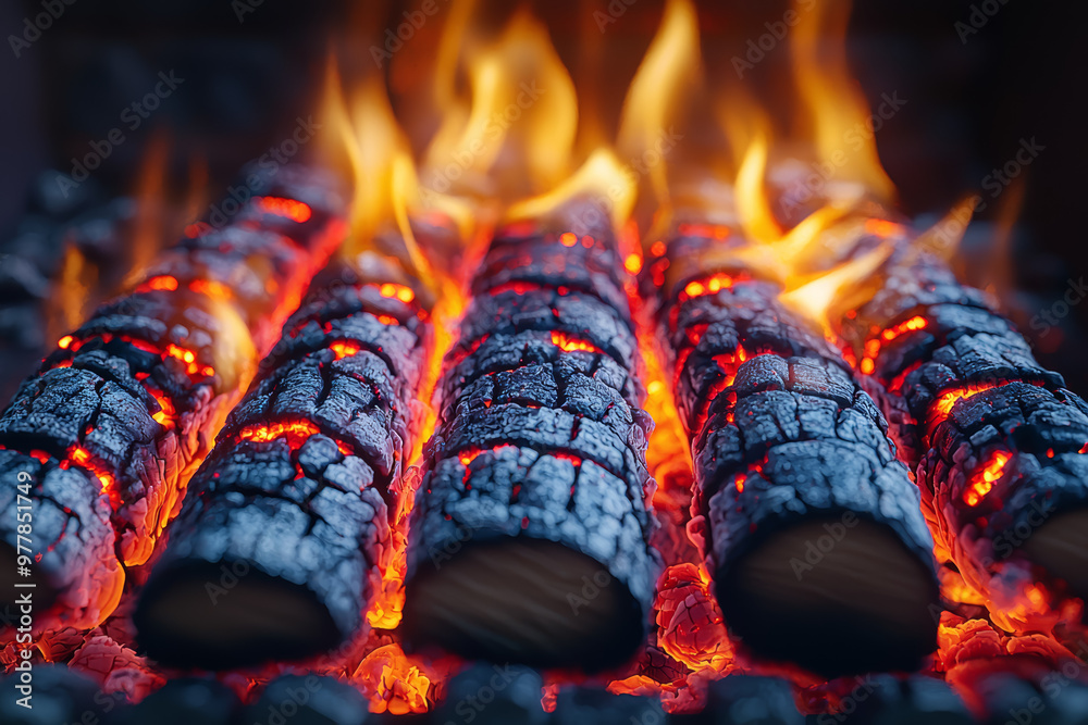 Sticker A crackling fireplace with logs burning at a steady pace. Concept of warmth and rhythmic sounds.