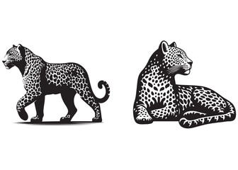 Leopard silhouette vector design, panther vector silhouette, leopard silhouette logo vector animals, leopard wild animal silhouettes on the white background