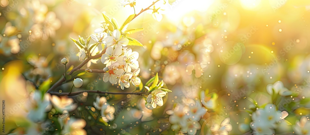 Canvas Prints Cherry blossoms in a berry garden on a sunny day Micro photography with selective focus Spring morning Copyspace