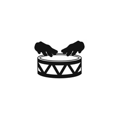 Hands playing the drum vector icon. Set of hand drums. Folk instruments percussion vector. Acoustic drummer. Black drum stylish vector icon.