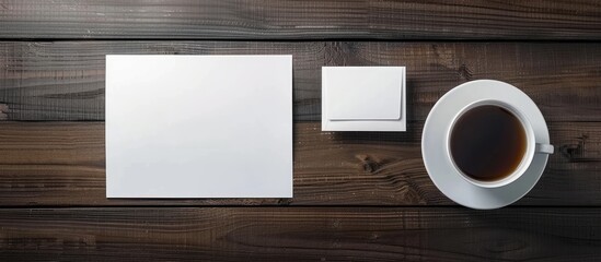 Meeting on Monday morning white blank documents accompanied by a small message card. Copy space image. Place for adding text and design