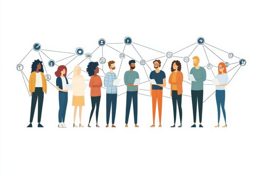 Diverse individuals linked by lines illustrating social media s impact on building connections