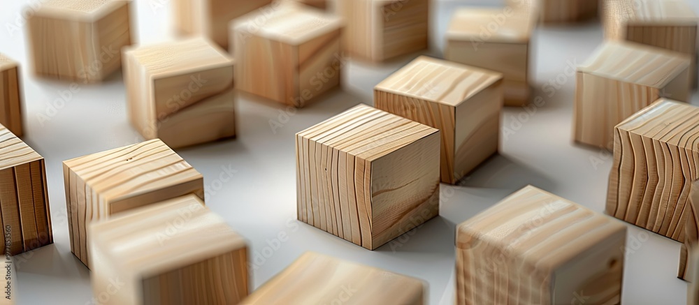 Poster wooden blocks on a light background. copy space image. place for adding text and design