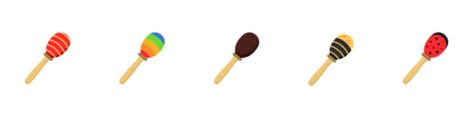 Maracas vector set of instruments. Set of colored maracas vector. Folk mexican instrument maracas vector. Acoustic maracas vetkor. Vector illustration.