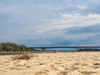 15 September 2024, the Vistula River in Warsaw, Poland.  Before the flood in 2024, low water level...