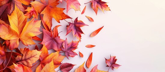 Fototapeta premium Creative arrangement of vibrant autumn leaves Seasonal theme Copyspace provided