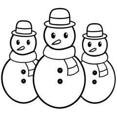 Three Snowmen with Scarves and Hats – Vector Art